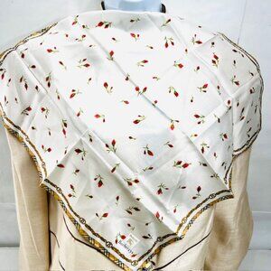 New W/Tag Burberrys Miniscarf/handker  19" White beige nova check rose buds (74)